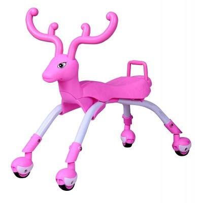 Baby World Store Glide Dear Ride On and Baby Walker with 360 Degree Wheels & Metal Legs (PINK)