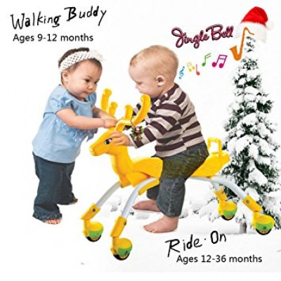 Baby World Store Glide Dear Ride On and Baby Walker with 360 Degree Wheels & Metal Legs (Yellow)