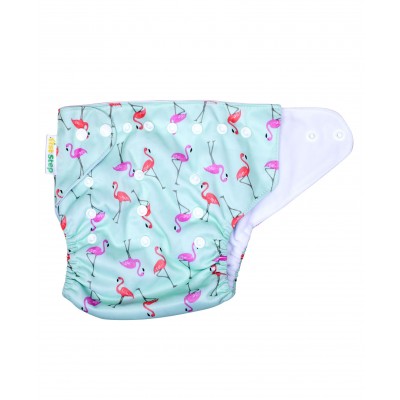 1st Step Adjustable Reusable Diaper With Diaper Liner Flamingo Print - Blue
