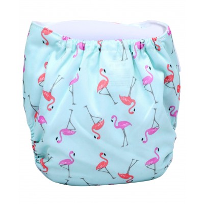 1st Step Adjustable Reusable Diaper With Diaper Liner Flamingo Print - Blue