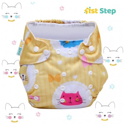 1st Step Adjustable Reusable Diaper With Diaper Liner cat print 