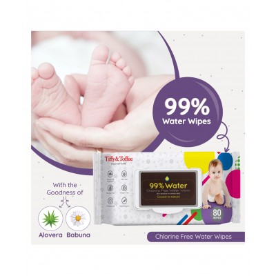 Tiffy & Toffee Baby Water Wipes - 80 Wipes
