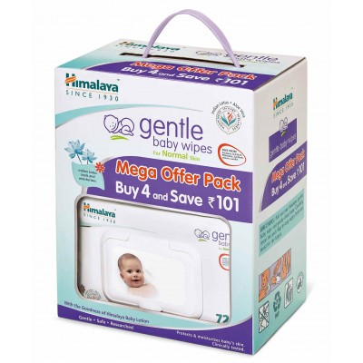 Himalaya Gentle Baby Wipes Pack of 4 - 72 Pieces Each